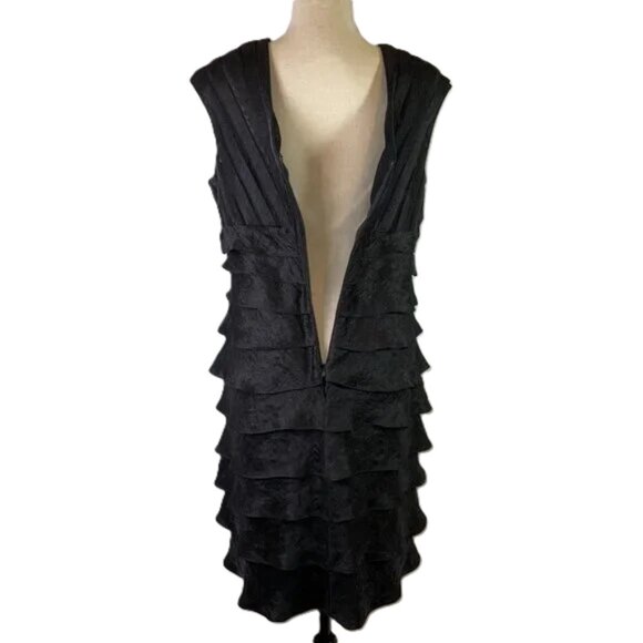 Scarlet Nite Black Tiered Ruffle Evening Cocktail Dress V Neck Size 12 - Picture 4 of 12